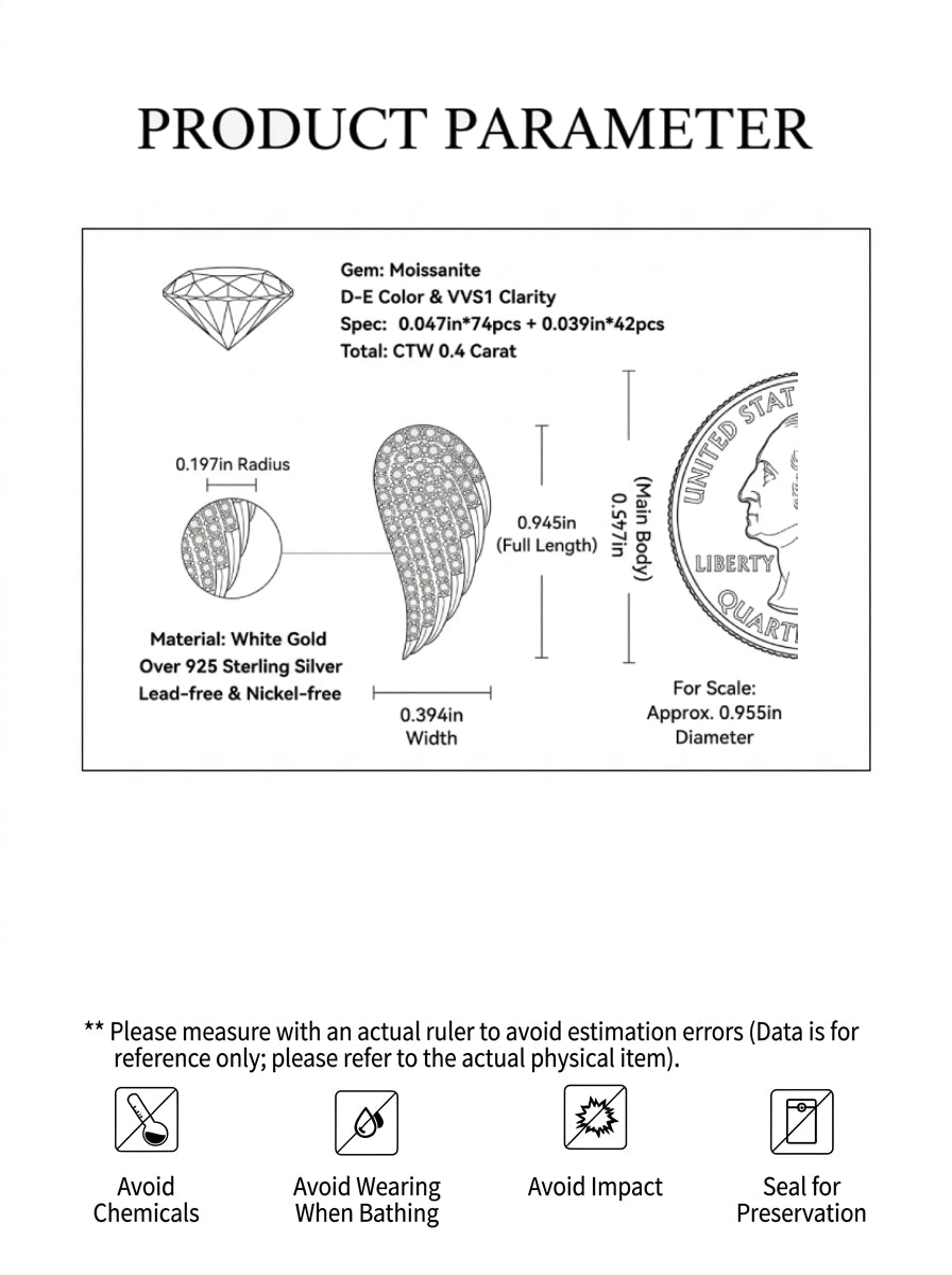 Ephem Seraph's Wake Moissanite Angel Wing Earrings