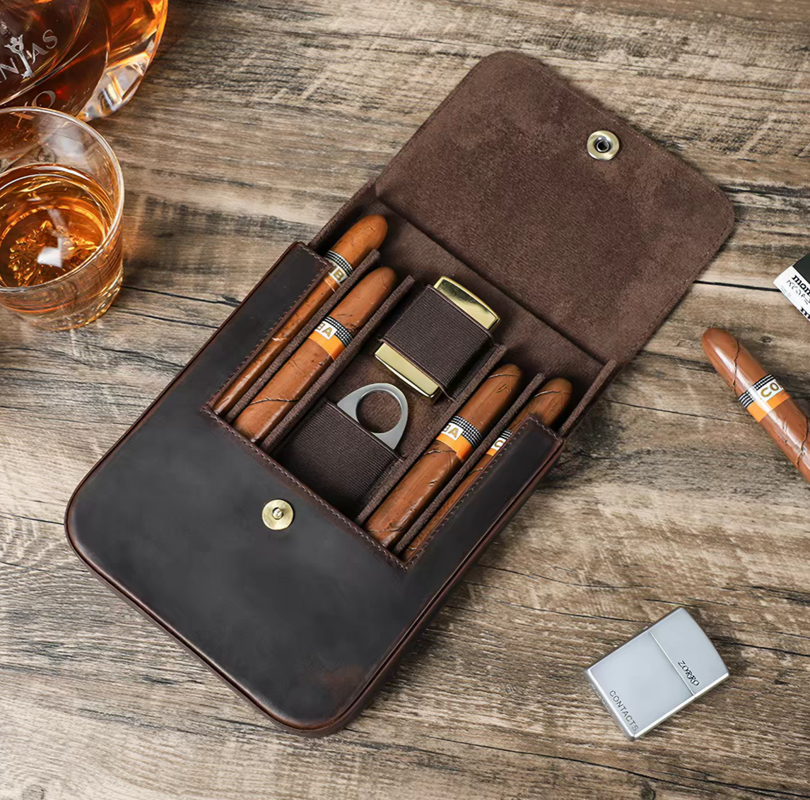Ephem Vintage Crazy-Horse Leather Cigar Organizer Clutch